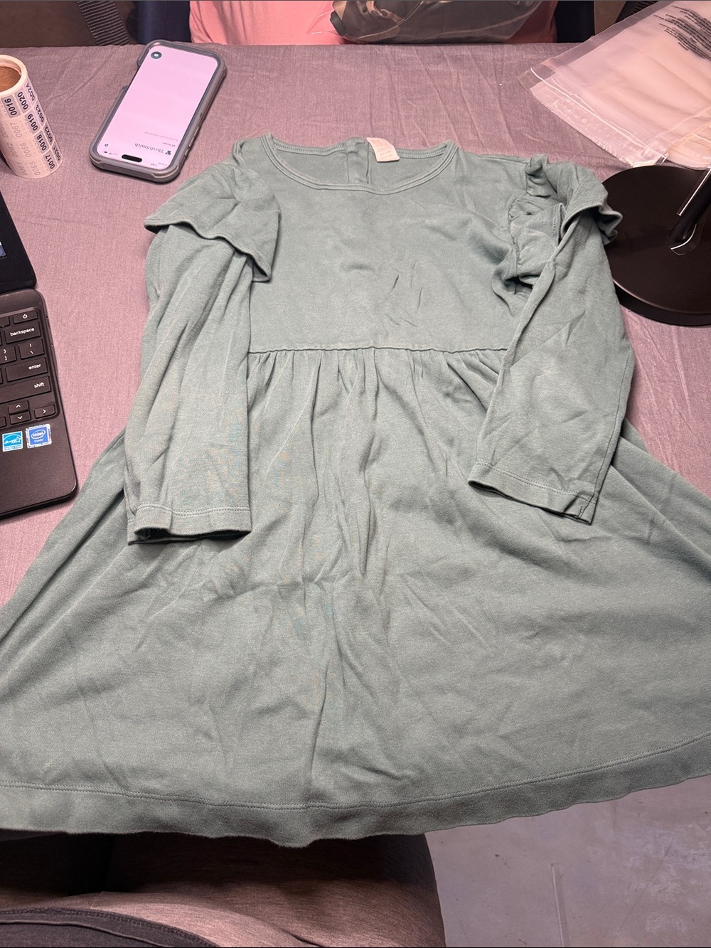kate quinn Sage Green Long Sleeve Ruffle Shoulder Dress